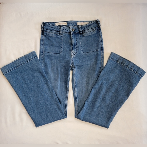 Anthropologie Pilcro Mid / High Rise Boot Cut Buttoned Slit Flare Jeans sz 25 - Picture 2 of 16